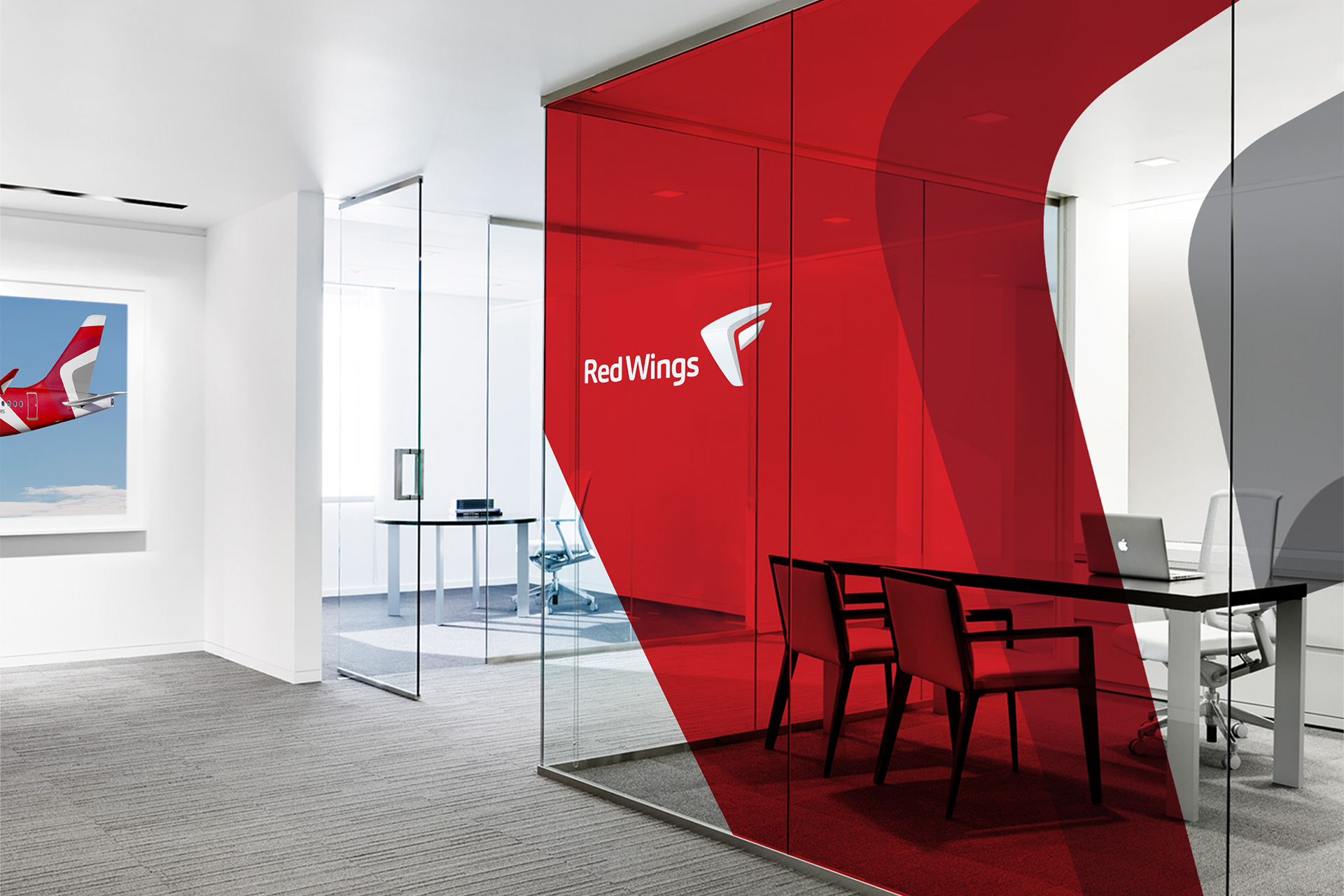 Asgard, Red Wings, airlines, брендирование офиса, red office, red wall