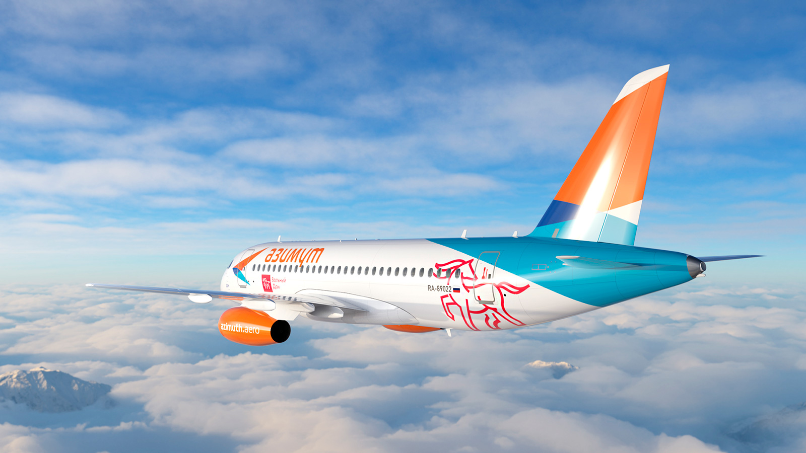 Asgard Branding, Azimuth airlines, Вольный Дон, airlines livery, авиабрендинг, авиа дизайн, авиакомпания, фирменный стиль авиакомпании, промоливрея, кобрендинг, туристический бренд, Сухой SSJ100, Суперджет, aviation design, airline, airline corporate identity, promolivrey, co-branding, travel brand, Sukhoi SSJ100, Superjet