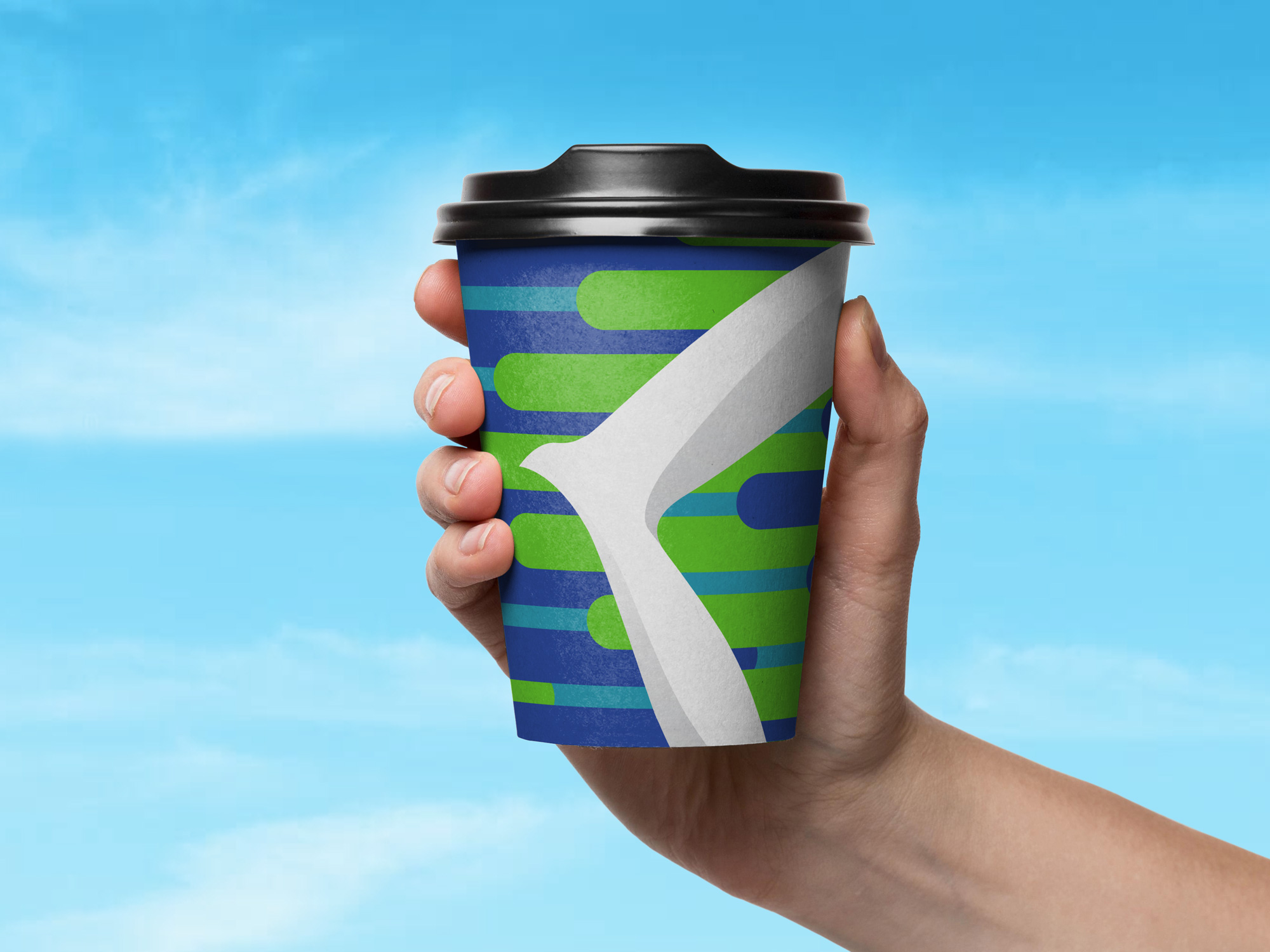 paper cup design, merch design, uzbekistan airways, rebranding, branding, logo design, corporate identity, bird logo, pattern design