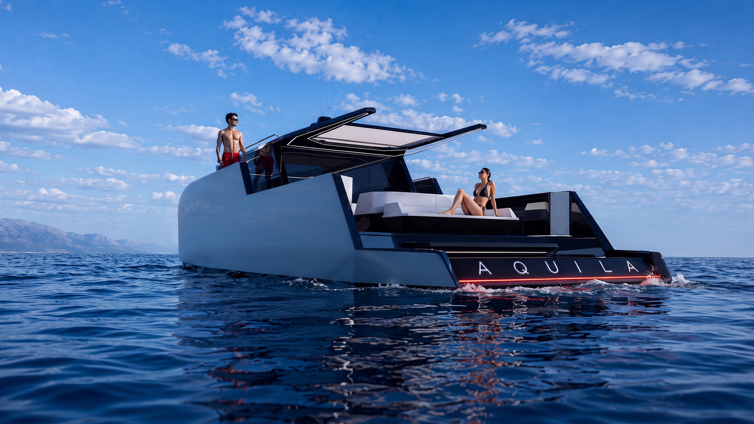 Дизайн моторной яхты, яхта AQUILA, 3d модель, модель яхты, модель моторной яхты, дизайн яхты, прототипирование яхты, моделинг яхты, визуализация яхты, промышленный дизайн